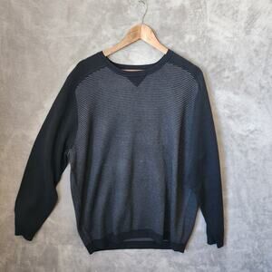 Peter Millar Men's XL Black Gray Striped Sweater Silk Cotton Cashmere Blend